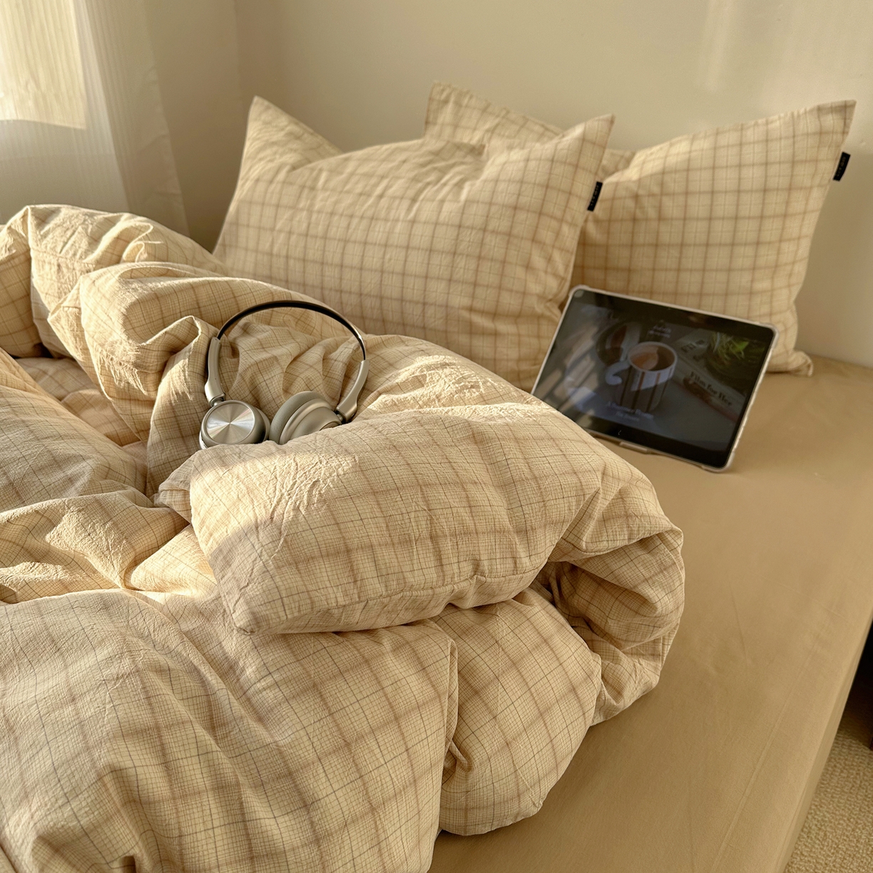 91家纺网 家纺一手货源 找家纺 XIWEN-希文家纺 2026春夏新款40支全棉纯棉色织水洗棉四件套 曼光-米