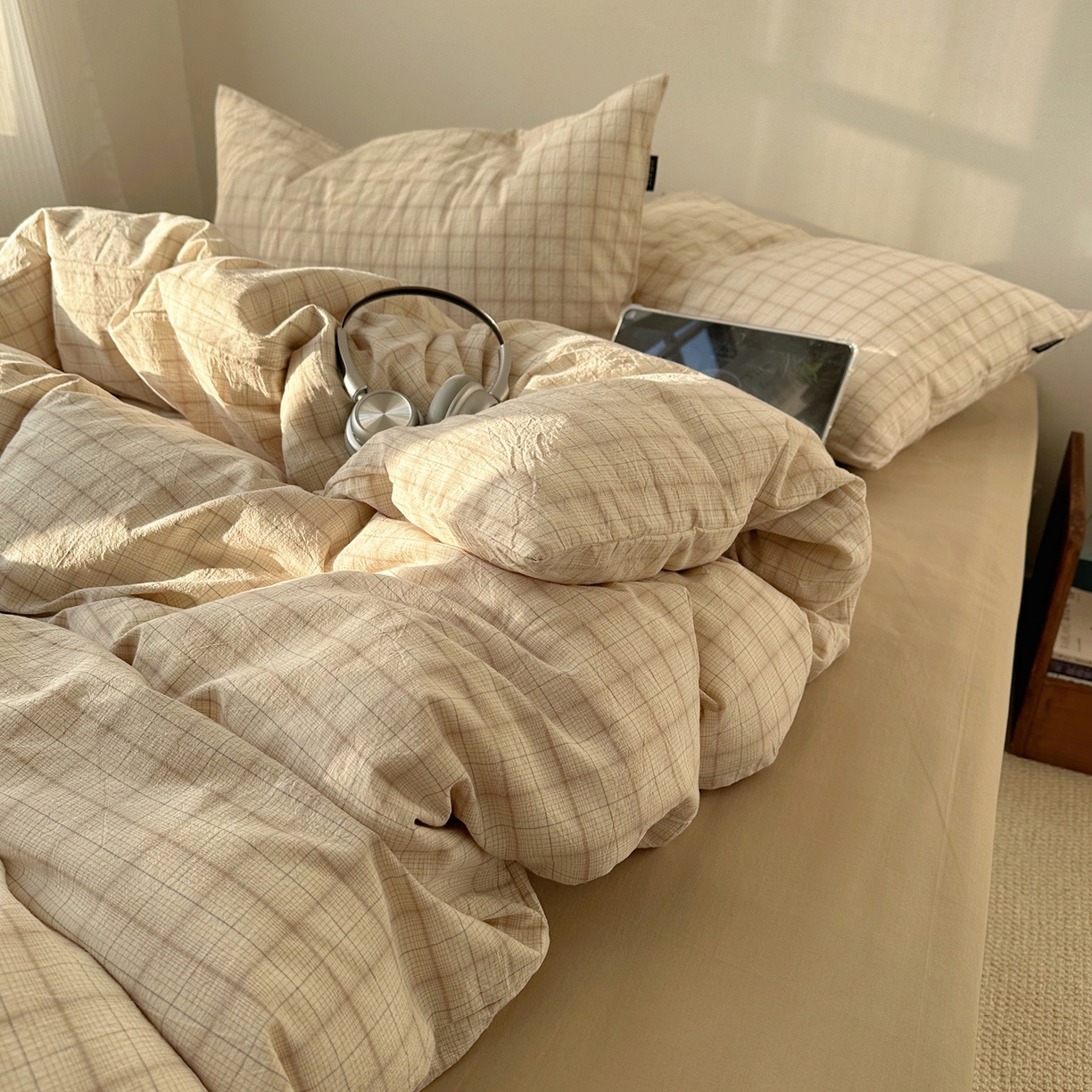 91家纺网 家纺一手货源 找家纺 XIWEN-希文家纺 2026春夏新款40支全棉纯棉色织水洗棉四件套 曼光-米