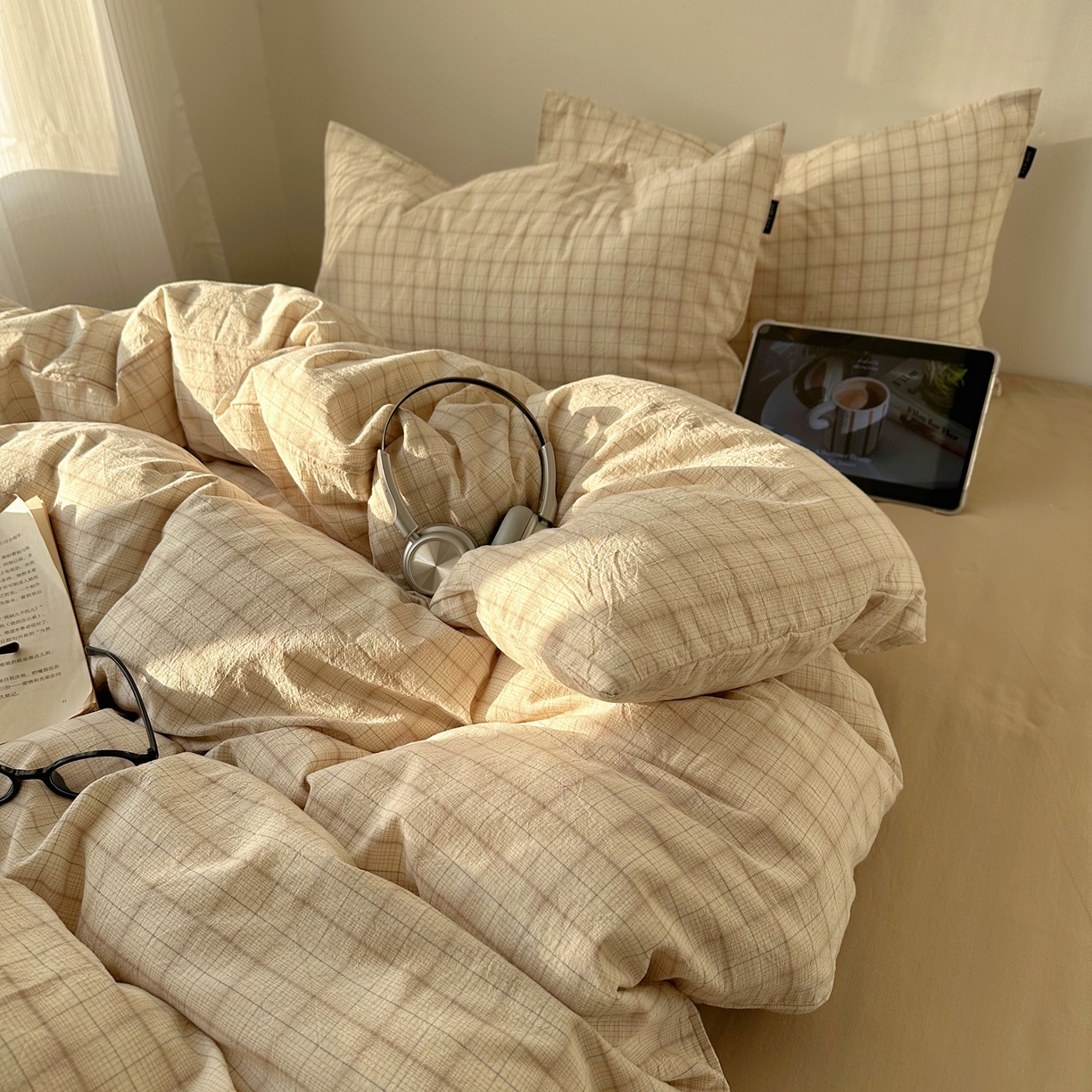 91家纺网 家纺一手货源 找家纺 XIWEN-希文家纺 2026春夏新款40支全棉纯棉色织水洗棉四件套 曼光-米