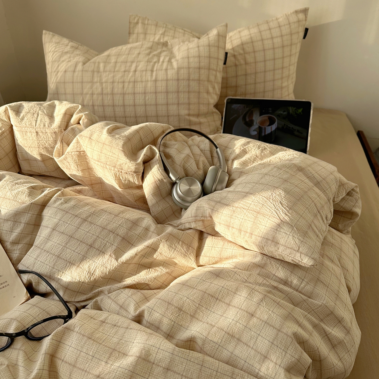 91家纺网 家纺一手货源 找家纺 XIWEN-希文家纺 2026春夏新款40支全棉纯棉色织水洗棉四件套 曼光-米