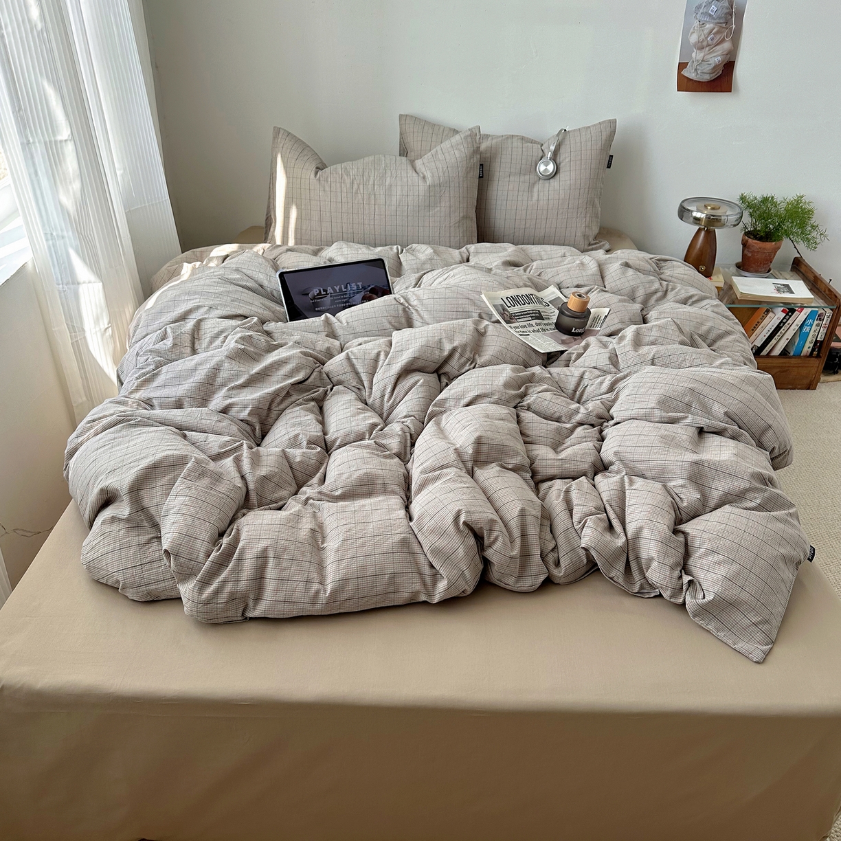 91家纺网 家纺一手货源 找家纺 XIWEN-希文家纺 2026春夏新款40支全棉纯棉色织水洗棉四件套 云岫-灰