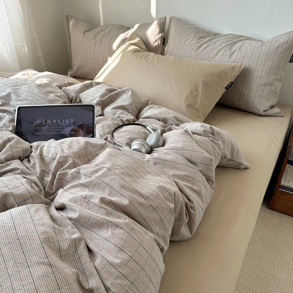 91家纺网 家纺一手货源 找家纺 XIWEN-希文家纺 2026春夏新款40支全棉纯棉色织水洗棉四件套 云岫-灰