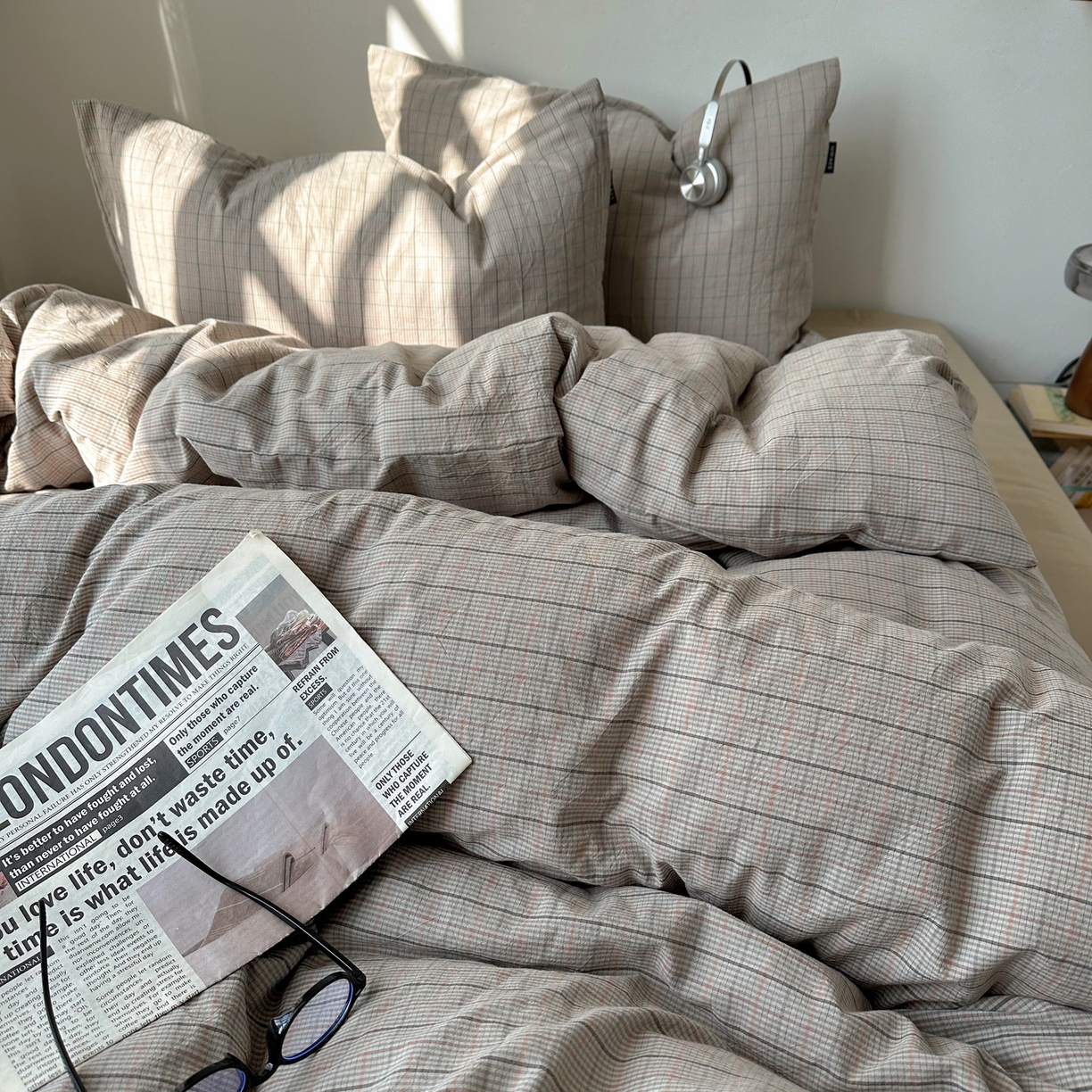 91家纺网 家纺一手货源 找家纺 XIWEN-希文家纺 2026春夏新款40支全棉纯棉色织水洗棉四件套 云岫-灰