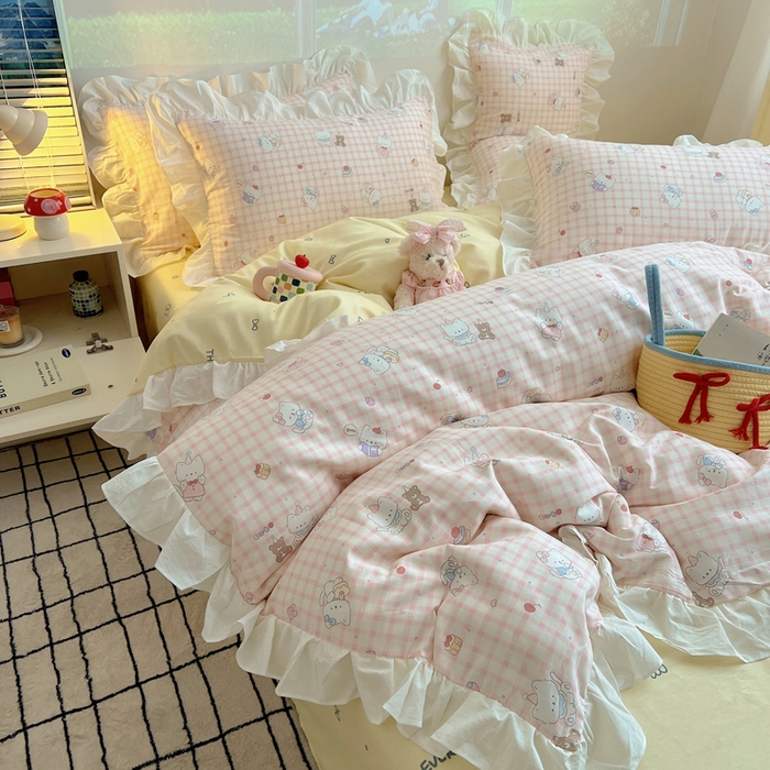 六巷胡同 2026新款韩式INS减龄花边款全棉卡通四件套（会员-5元) 花边卡哇伊猫咪