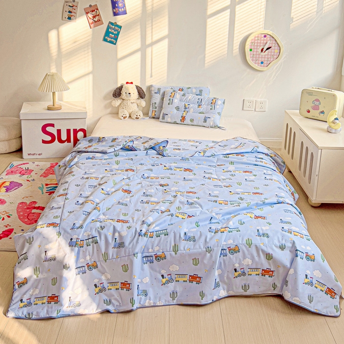 91家纺网 家纺一手货源 找家纺 十九色 2026新款宝宝幼儿园小被子儿童夏凉被夏季夏被空调被 小火车