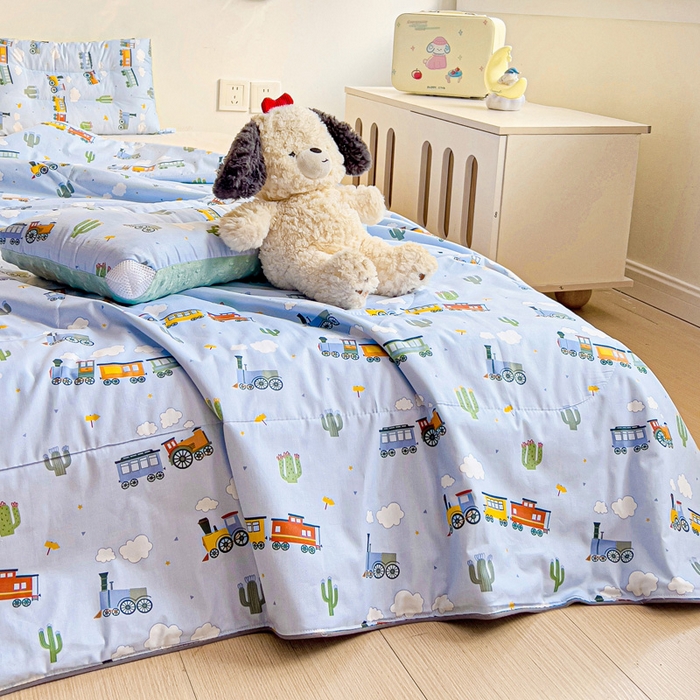 91家纺网 家纺一手货源 找家纺 十九色 2026新款宝宝幼儿园小被子儿童夏凉被夏季夏被空调被 小火车