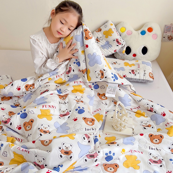 91家纺网 家纺一手货源 找家纺 十九色 2026新款宝宝幼儿园小被子儿童夏凉被夏季夏被空调被 饼干熊