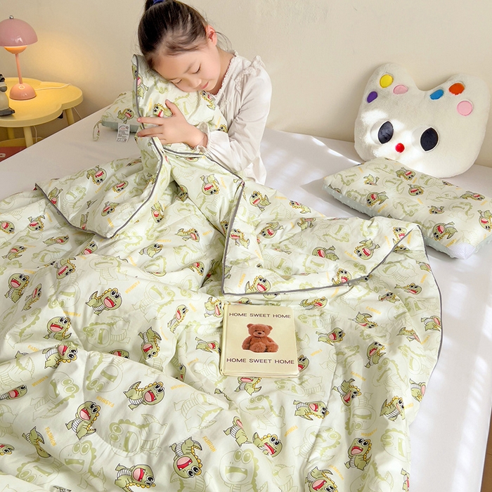 91家纺网 家纺一手货源 找家纺 十九色 2026新款宝宝幼儿园小被子儿童夏凉被夏季夏被空调被 绿恐龙