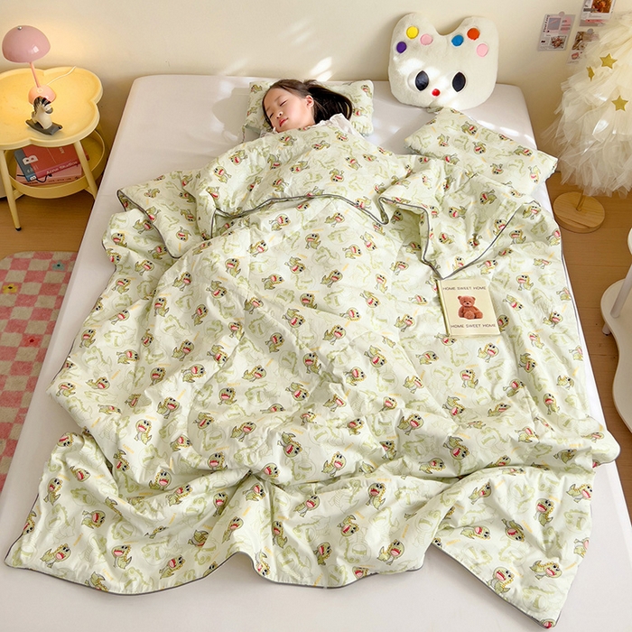 91家纺网 家纺一手货源 找家纺 十九色 2026新款宝宝幼儿园小被子儿童夏凉被夏季夏被空调被 绿恐龙