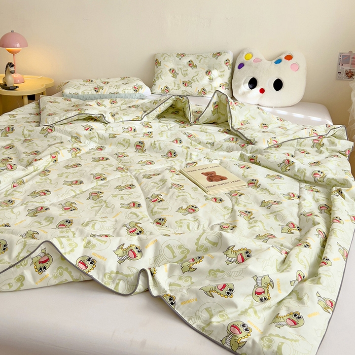 91家纺网 家纺一手货源 找家纺 十九色 2026新款宝宝幼儿园小被子儿童夏凉被夏季夏被空调被 绿恐龙