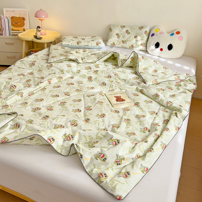 91家纺网 家纺一手货源 找家纺 十九色 2026新款宝宝幼儿园小被子儿童夏凉被夏季夏被空调被 绿恐龙