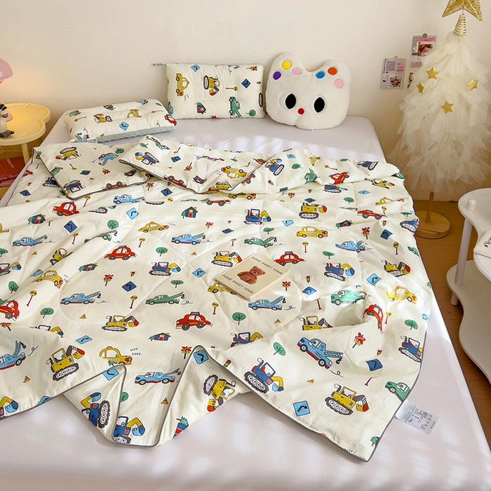 91家纺网 家纺一手货源 找家纺 十九色 2026新款宝宝幼儿园小被子儿童夏凉被夏季夏被空调被 挖掘机