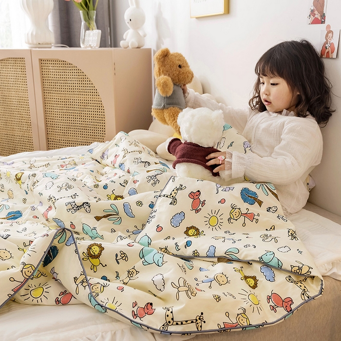 91家纺网 家纺一手货源 找家纺 十九色 2026新款宝宝幼儿园小被子儿童夏凉被夏季夏被空调被 开心乐园