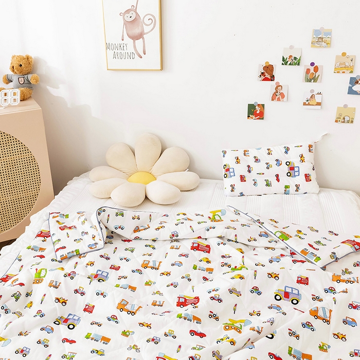 91家纺网 家纺一手货源 找家纺 十九色 2026新款宝宝幼儿园小被子儿童夏凉被夏季夏被空调被 小汽车