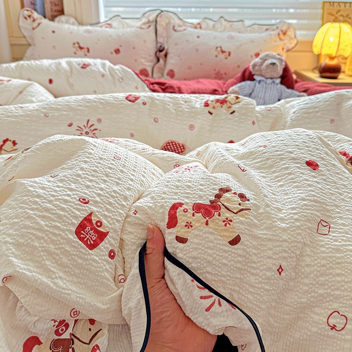 91家纺网 家纺一手货源 找家纺 （总）芯贝儿 2026新品加厚法式泡芙棉水洗棉云感皱皱双层纱花边四件套