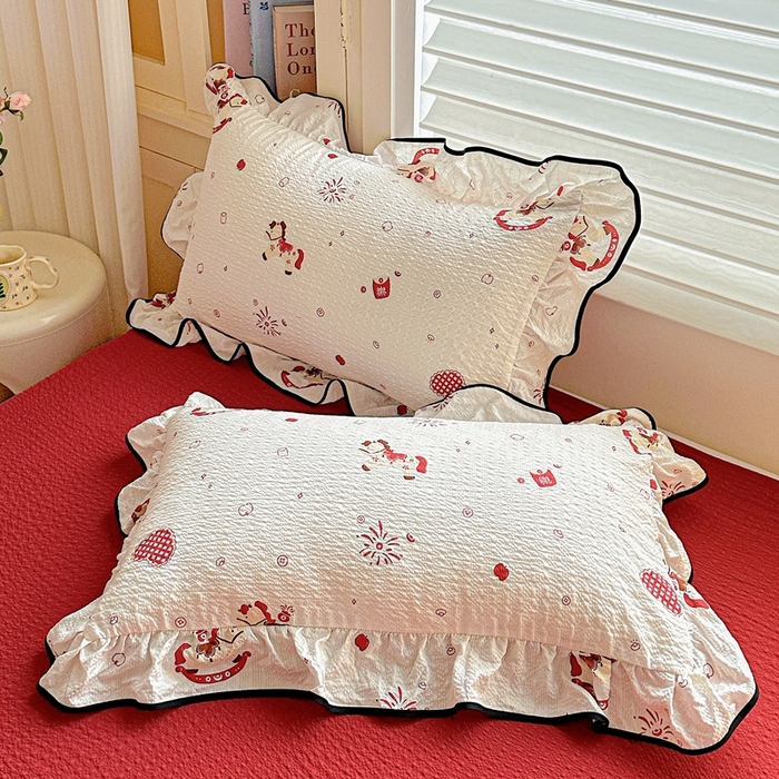 91家纺网 家纺一手货源 找家纺 芯贝儿 2026新品加厚法式泡芙棉水洗棉云感皱皱双层纱花边四件套 马上有钱