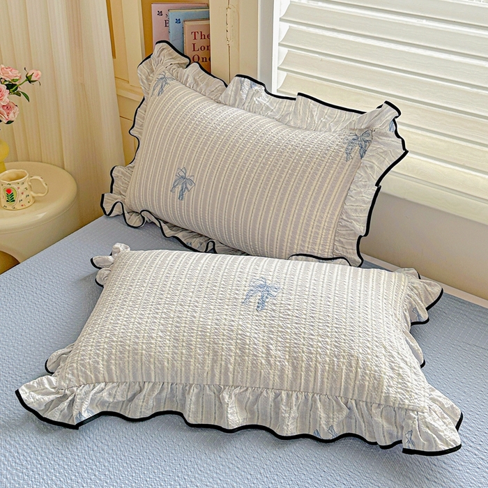 91家纺网 家纺一手货源 找家纺 芯贝儿 2026新品加厚法式泡芙棉水洗棉云感皱皱双层纱花边四件套 蝶梦