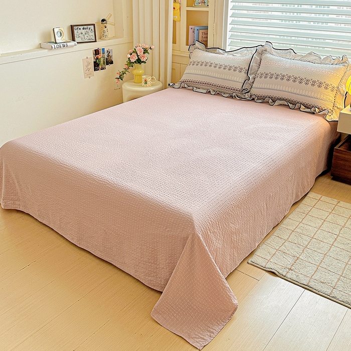 91家纺网 家纺一手货源 找家纺 芯贝儿 2026新品加厚法式泡芙棉水洗棉云感皱皱双层纱花边四件套 蓝调