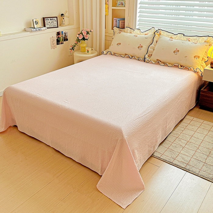 91家纺网 家纺一手货源 找家纺 芯贝儿 2026新品加厚法式泡芙棉水洗棉云感皱皱双层纱花边四件套 萌宠