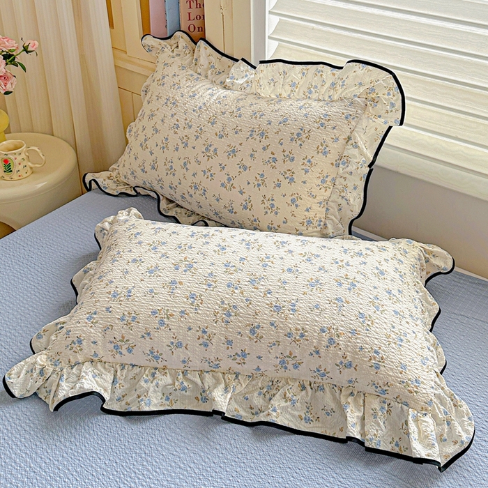 91家纺网 家纺一手货源 找家纺 芯贝儿 2026新品加厚法式泡芙棉水洗棉云感皱皱双层纱花边四件套 柠夏