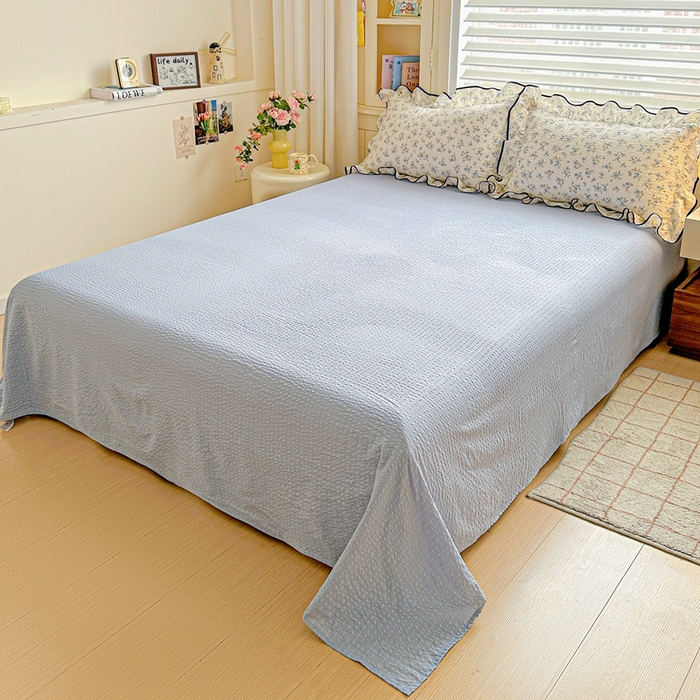 91家纺网 家纺一手货源 找家纺 芯贝儿 2026新品加厚法式泡芙棉水洗棉云感皱皱双层纱花边四件套 柠夏