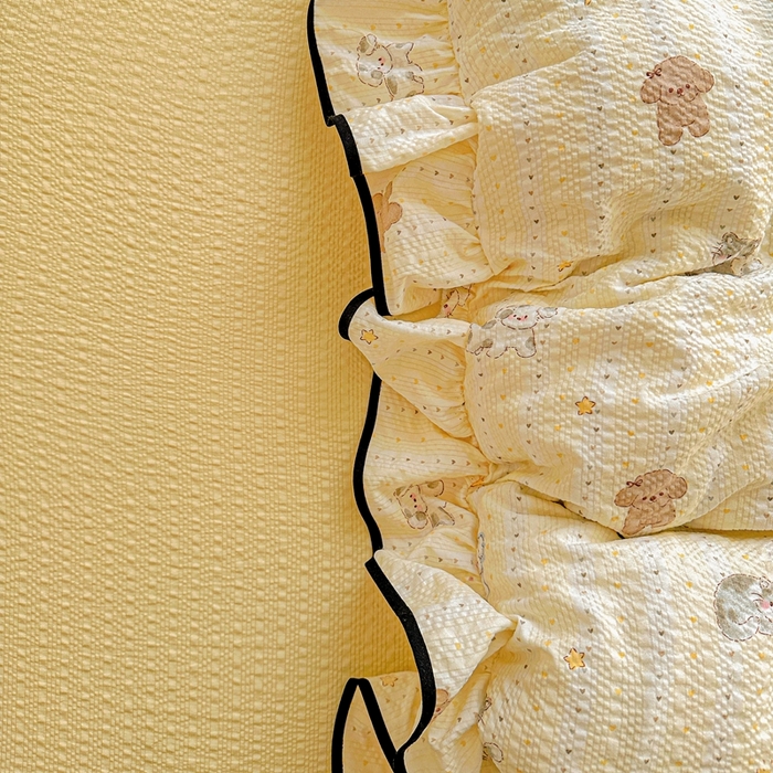 91家纺网 家纺一手货源 找家纺 芯贝儿 2026新品加厚法式泡芙棉水洗棉云感皱皱双层纱花边四件套 奇奇乐园