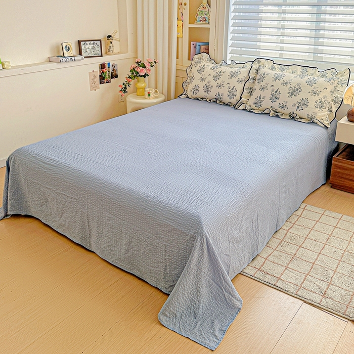 91家纺网 家纺一手货源 找家纺 芯贝儿 2026新品加厚法式泡芙棉水洗棉云感皱皱双层纱花边四件套 青花