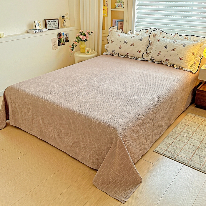 91家纺网 家纺一手货源 找家纺 芯贝儿 2026新品加厚法式泡芙棉水洗棉云感皱皱双层纱花边四件套 小飞马