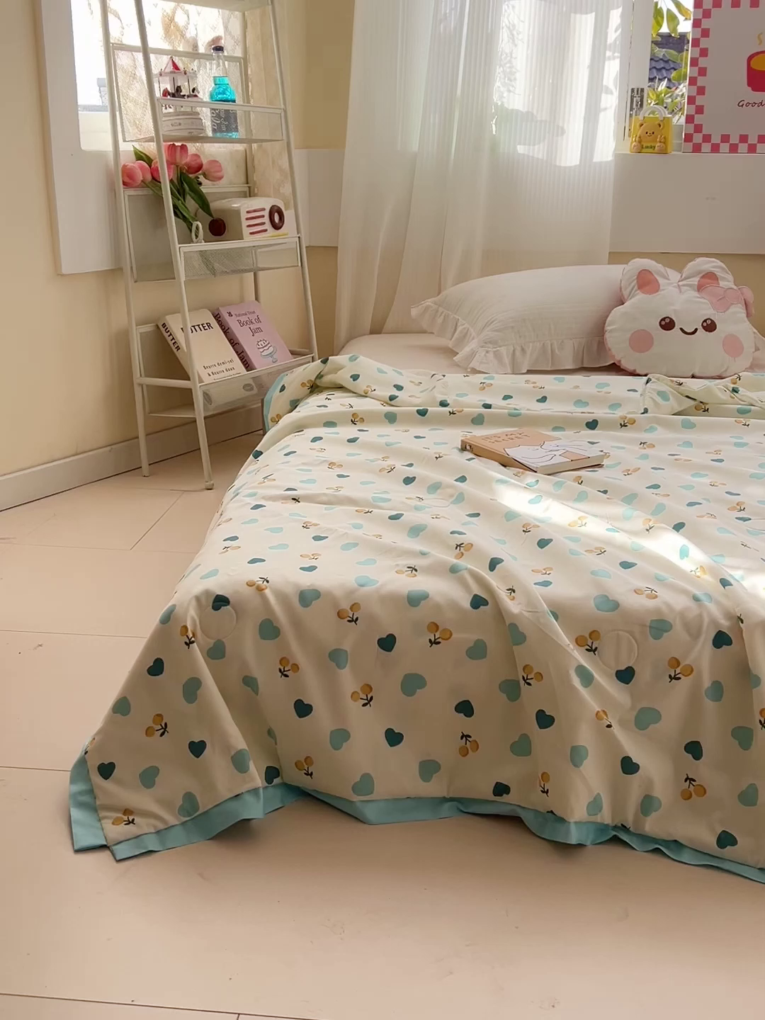 91家纺网 家纺一手货源 找家纺 十九色 2026新款液态硅胶奶嘴同源天丝棉飞边凉感夏被夏凉被空调被 小蓝心