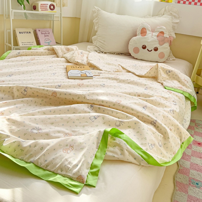 91家纺网 家纺一手货源 找家纺 十九色 2026新款液态硅胶奶嘴同源天丝棉飞边凉感夏被夏凉被空调被 小兔兔