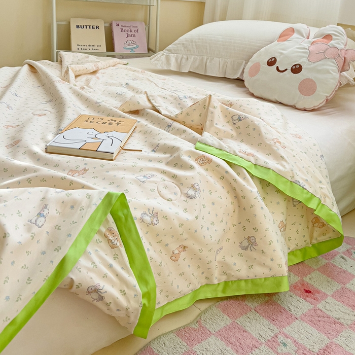 91家纺网 家纺一手货源 找家纺 十九色 2026新款液态硅胶奶嘴同源天丝棉飞边凉感夏被夏凉被空调被 小兔兔