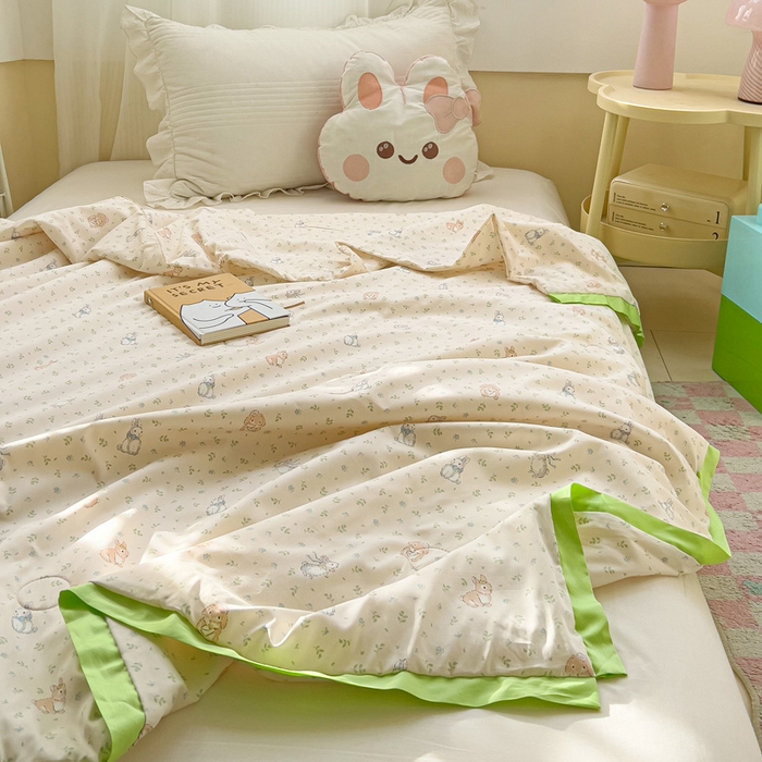 91家纺网 家纺一手货源 找家纺 十九色 2026新款液态硅胶奶嘴同源天丝棉飞边凉感夏被夏凉被空调被 小兔兔