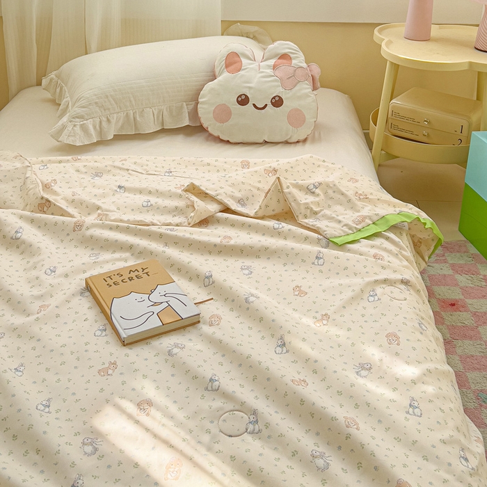 91家纺网 家纺一手货源 找家纺 十九色 2026新款液态硅胶奶嘴同源天丝棉飞边凉感夏被夏凉被空调被 小兔兔