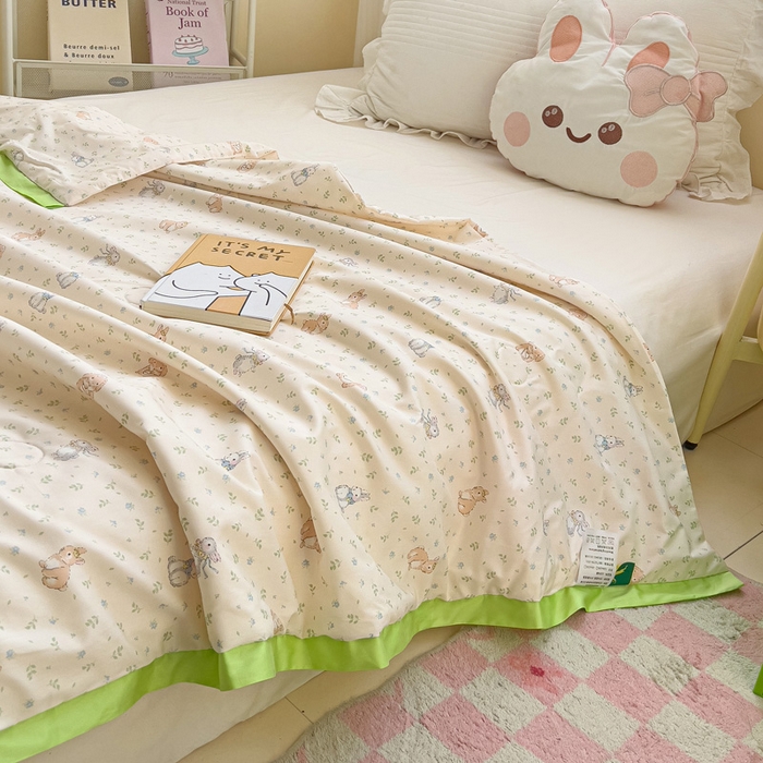 91家纺网 家纺一手货源 找家纺 十九色 2026新款液态硅胶奶嘴同源天丝棉飞边凉感夏被夏凉被空调被 小兔兔