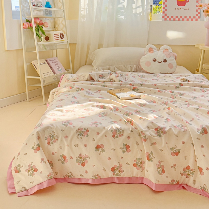 十九色 2026新款液态硅胶奶嘴同源天丝棉飞边凉感夏被夏凉被空调被 草莓多多