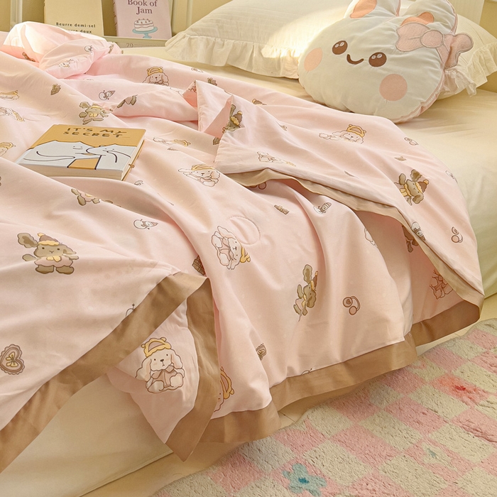 91家纺网 家纺一手货源 找家纺 十九色 2026新款液态硅胶奶嘴同源天丝棉飞边凉感夏被夏凉被空调被 小布偶