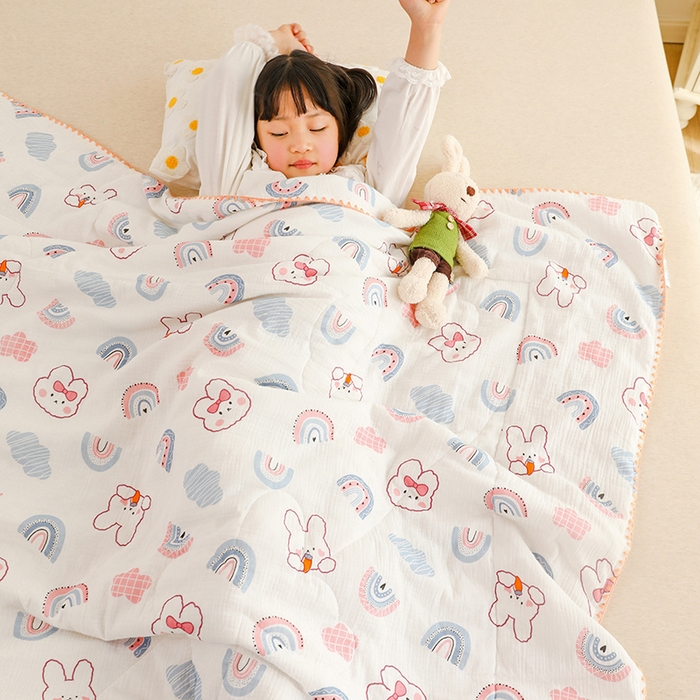 91家纺网 家纺一手货源 找家纺 （总）十九色 2026新款婴儿纱皱布儿童贴身夏被被子被芯