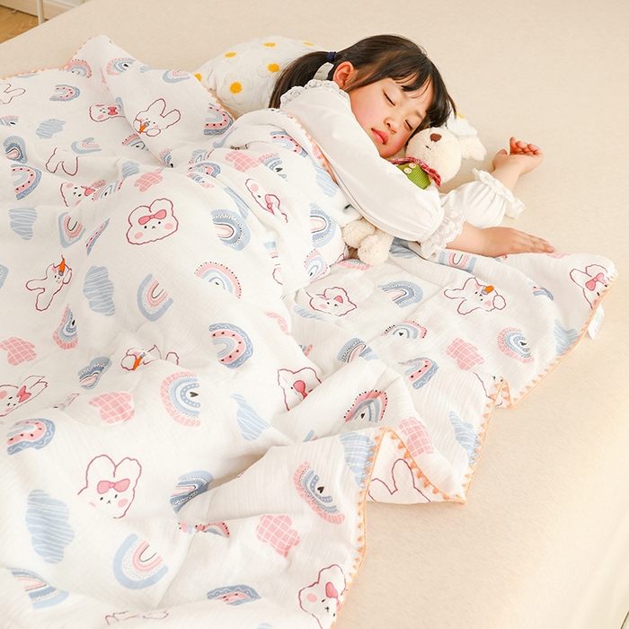 91家纺网 家纺一手货源 找家纺 （总）十九色 2026新款婴儿纱皱布儿童贴身夏被被子被芯