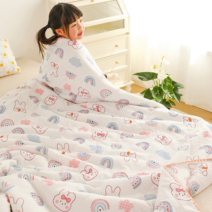 91家纺网 家纺一手货源 找家纺 （总）十九色 2026新款婴儿纱皱布儿童贴身夏被被子被芯