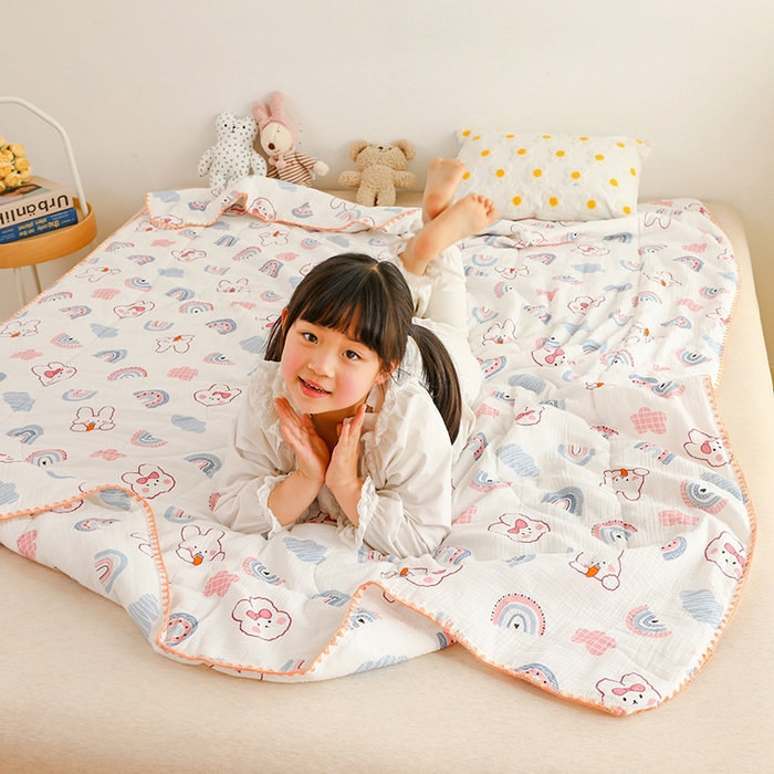 91家纺网 家纺一手货源 找家纺 （总）十九色 2026新款婴儿纱皱布儿童贴身夏被被子被芯