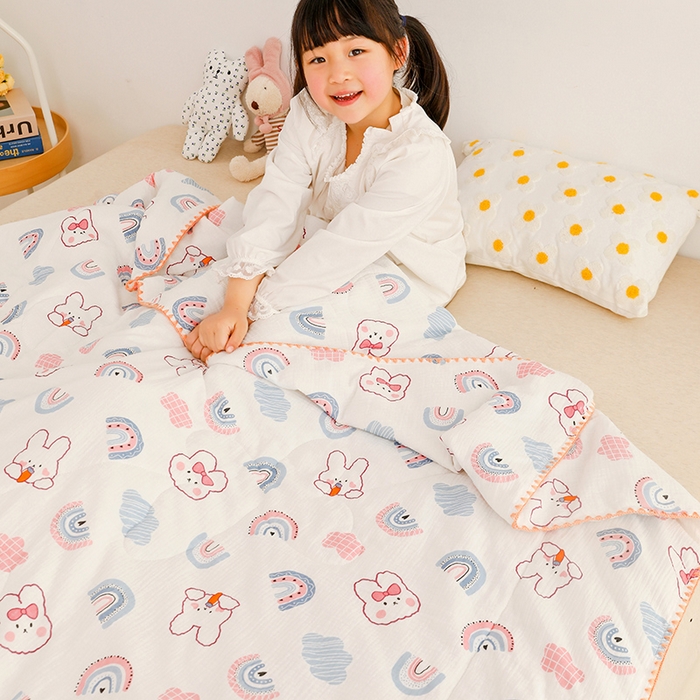 十九色 2026新款婴儿纱皱布儿童贴身夏被被子被芯 彩虹兔
