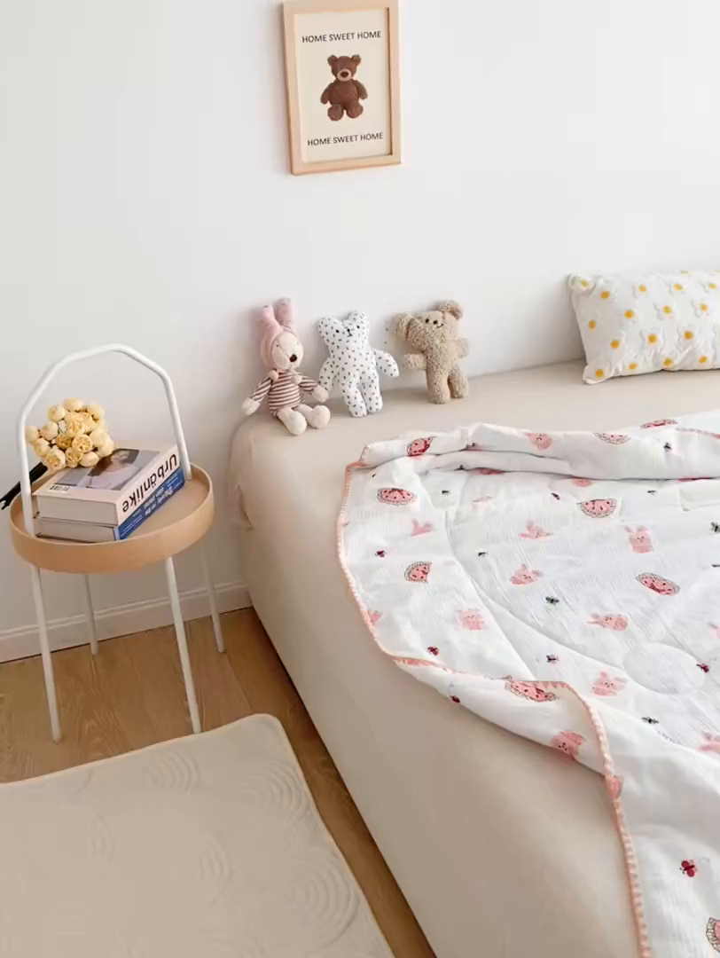 91家纺网 家纺一手货源 找家纺 十九色 2026新款婴儿纱皱布儿童贴身夏被被子被芯 吃西瓜