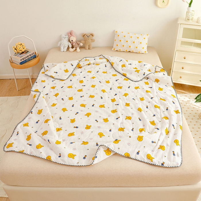 91家纺网 家纺一手货源 找家纺 十九色 2026新款婴儿纱皱布儿童贴身夏被被子被芯 呆萌熊