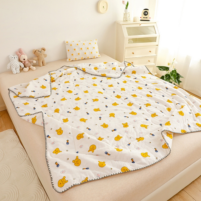 91家纺网 家纺一手货源 找家纺 十九色 2026新款婴儿纱皱布儿童贴身夏被被子被芯 呆萌熊