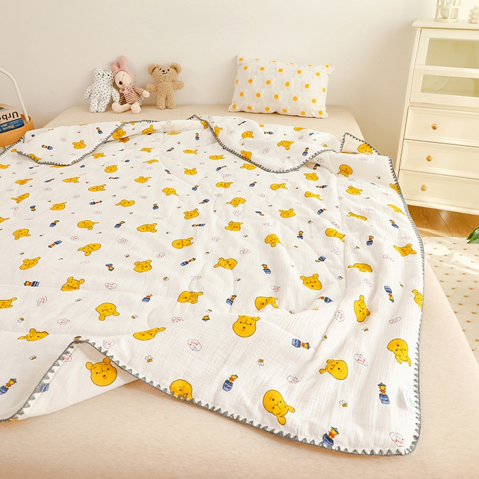 91家纺网 家纺一手货源 找家纺 十九色 2026新款婴儿纱皱布儿童贴身夏被被子被芯 呆萌熊