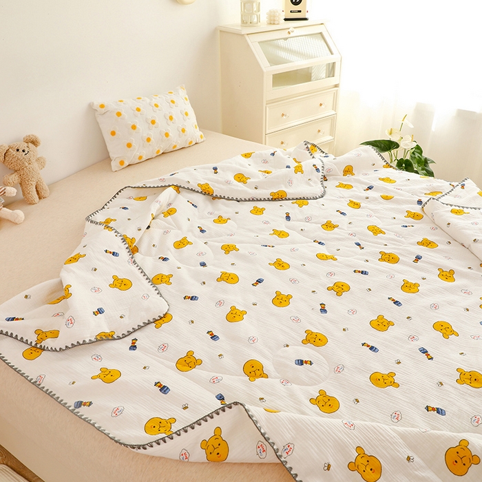 91家纺网 家纺一手货源 找家纺 十九色 2026新款婴儿纱皱布儿童贴身夏被被子被芯 呆萌熊