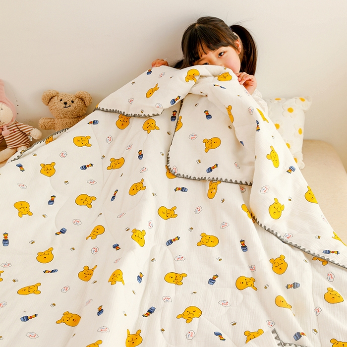 91家纺网 家纺一手货源 找家纺 十九色 2026新款婴儿纱皱布儿童贴身夏被被子被芯 呆萌熊