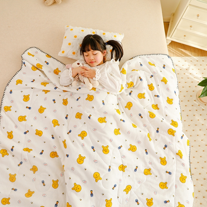 91家纺网 家纺一手货源 找家纺 十九色 2026新款婴儿纱皱布儿童贴身夏被被子被芯 呆萌熊