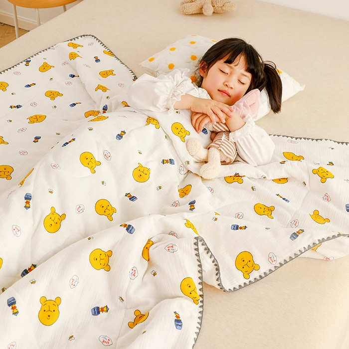 91家纺网 家纺一手货源 找家纺 十九色 2026新款婴儿纱皱布儿童贴身夏被被子被芯 呆萌熊