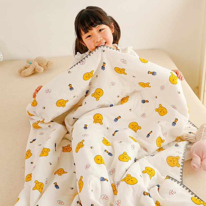 91家纺网 家纺一手货源 找家纺 十九色 2026新款婴儿纱皱布儿童贴身夏被被子被芯 呆萌熊